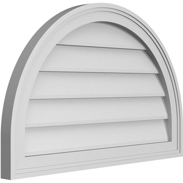 Ekena Millwork Round Top Surface Mount PVC Gable Vent w/ 2"W x 1-1/2"P Brickmould Frame, 28"W x 18"H - GVPRT28X1802SN