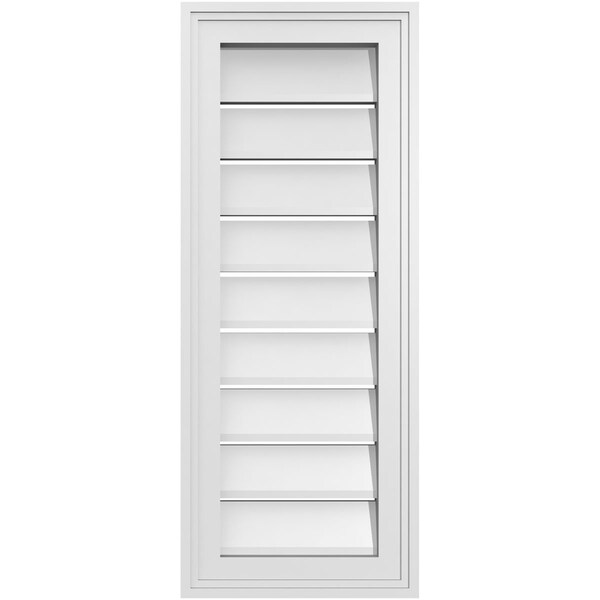 Ekena Millwork Vertical Surface Mount PVC Gable Vent: Functional, w/ 2"W x 1-1/2"P Brickmould Frame, 12"W x 30"H - GVPVE12X3002SF