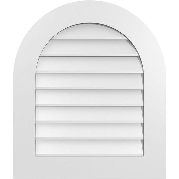 Ekena Millwork Round Top Surface Mount PVC Gable Vent: Non-Functional, w/ 3-1/2"W x 1"P Standard Frame, 24"W x 28"H - GVPRT24X2801SN