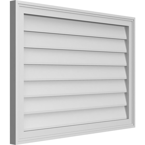 Ekena Millwork Vertical Surface Mount PVC Gable Vnt: Non-Functional, w/2"W x 1-1/2"H, Brickmould Frame, 34"W x 24"H - GVPVE34X2402SN