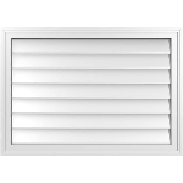 Ekena Millwork Vertical Surface Mount PVC Gable Vnt: Non-Functional, w/2"W x 1-1/2"H, Brickmould Frame, 34"W x 24"H - GVPVE34X2402SN
