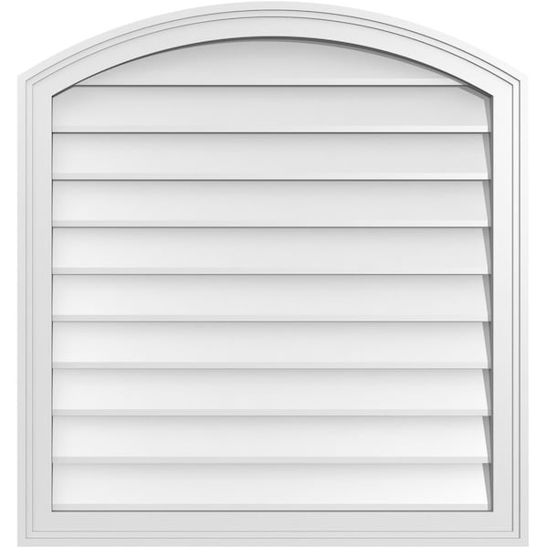 Ekena Millwork Arch Top Surface Mount PVC Gable Vent: Functional, w/ 2"W x 1-1/2"P Brickmould Frame, 30"W x 32"H - GVPAR30X3202SF