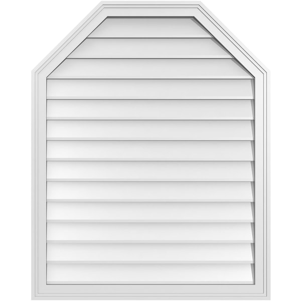 Ekena Millwork Octagonal Top Surface Mount PVC Gable Vent w/ 2"W x 1-1/2"P Brickmould Frame, 32"W x 40"H - GVPOT32X4002SN