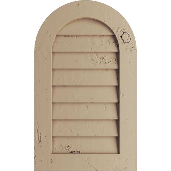 Ekena Millwork Timberthane Knotty Pine Round Top Faux Wood Non-Functional Gable Vent, Primed Tan, 30"W x 42"H - GVURRT30X42DKPPR