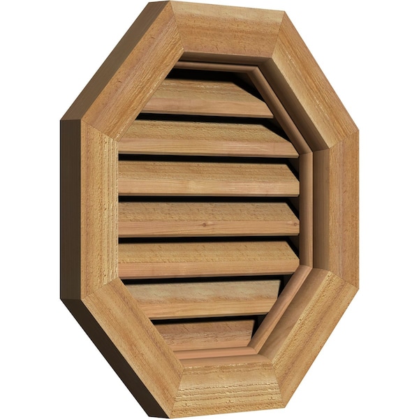 Ekena Millwork Octagonal Gable Vent Functional, Western Red Cedar Gable Vent w/ Brick Mould Face Frame, 16"W x 16"H - GVWOC16X1600RFUWR