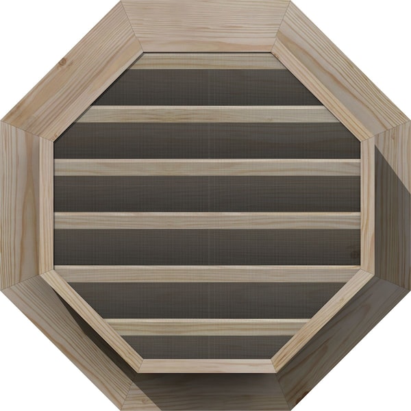 Ekena Millwork Octagonal Gable Vent Primed, Functional, Pine Gable Vent w/ Brick Mould Face Frame, 22"W x 22"H - GVWOC22X2200SFPPI