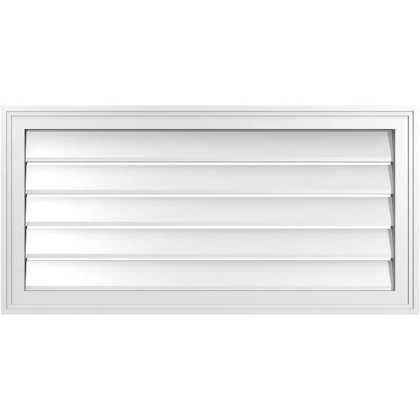 Ekena Millwork Vertical Surface Mount PVC Gable Vent: Functional, w/ 2"W x 1-1/2"P Brickmould Frame, 36"W x 18"H - GVPVE36X1802SF
