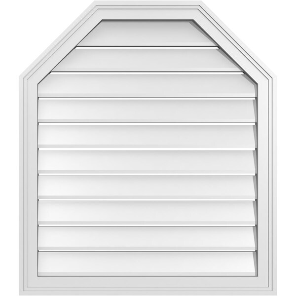 Ekena Millwork Octagonal Top Surface Mount PVC Gable Vent w/ 2"W x 1-1/2"P Brickmould Frame, 28"W x 32"H - GVPOT28X3202SF