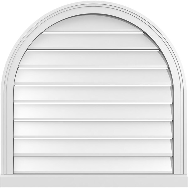 Ekena Millwork Round Top Surface Mount PVC Gable Vent: Functional, w/ 2"W x 2"P Brickmould Sill Frame, 30"W x 30"H - GVPRT30X3003SF