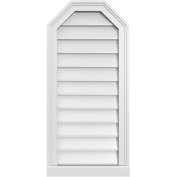 Ekena Millwork Octagonal Top Surface Mount PVC Gable Vent w/ 2"W x 2"P Brickmould Sill Frame, 16"W x 34"H - GVPOT16X3403SN