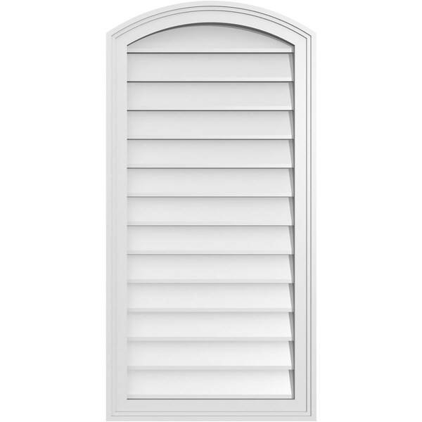 Ekena Millwork Arch Top Surface Mount PVC Gable Vent: Functional, w/ 2"W x 1-1/2"P Brickmould Frame, 20"W x 40"H - GVPAR20X4002SF