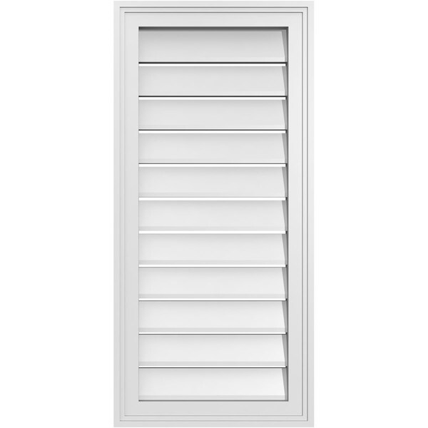 Ekena Millwork Vertical Surface Mount PVC Gable Vent: Functional, w/ 2"W x 1-1/2"P Brickmould Frame, 16"W x 34"H - GVPVE16X3402SF