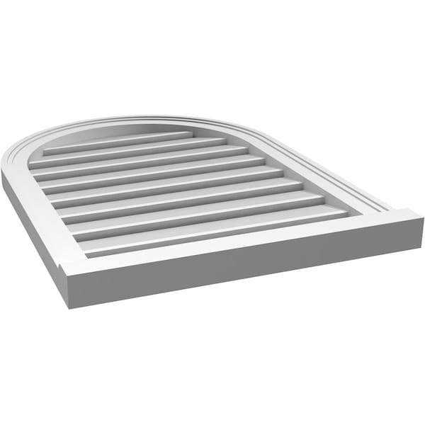 Ekena Millwork Round Top Surface Mount PVC Gable Vent: Functional, w/ 2"W x 2"P Brickmould Sill Frame, 22"W x 30"H - GVPRT22X3003SF