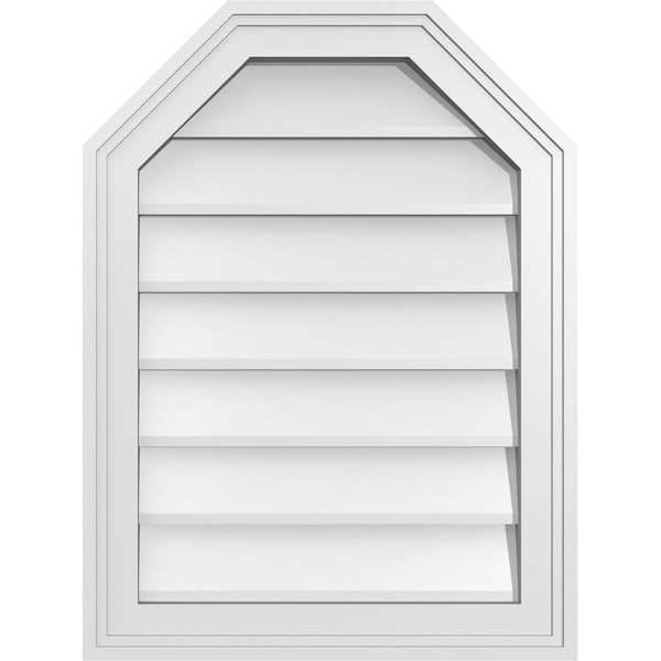 Ekena Millwork Octagonal Top Surface Mount PVC Gable Vent w/ 2"W x 1-1/2"P Brickmould Frame, 18"W x 24"H - GVPOT18X2402SN