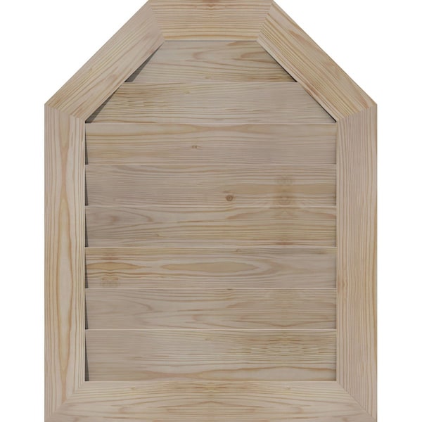 Ekena Millwork Octagonal Top Gable Vent Non-Functional, Pine Gable Vent w/ Decorative Face Frame, 12"W x 30"H - GVWOT12X3002SDUPI