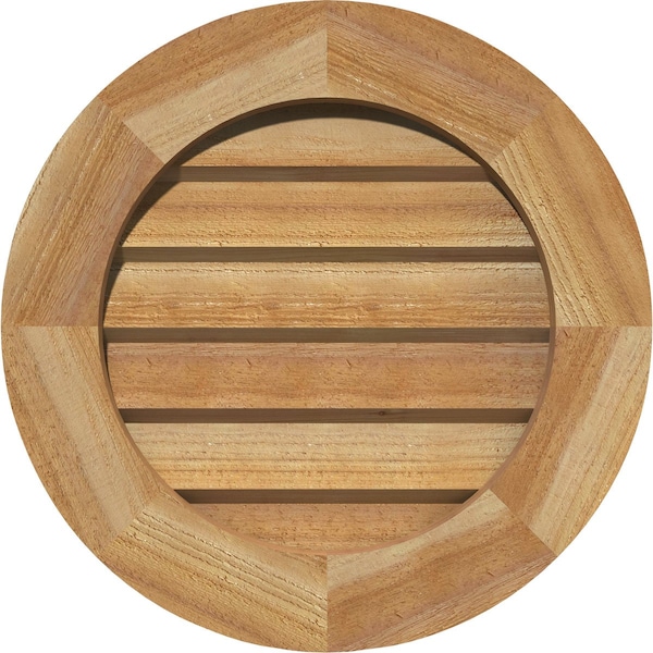 Ekena Millwork Round Gable Vent Non-Functional, Western Red Cedar Gable Vent w/ Decorative Face Frame, 14"W x 14"H - GVWRO14X1402RDUWR