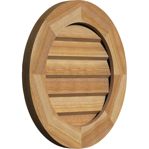 Ekena Millwork Round Gable Vent Non-Functional, Western Red Cedar Gable Vent w/ Decorative Face Frame, 14"W x 14"H - GVWRO14X1402RDUWR