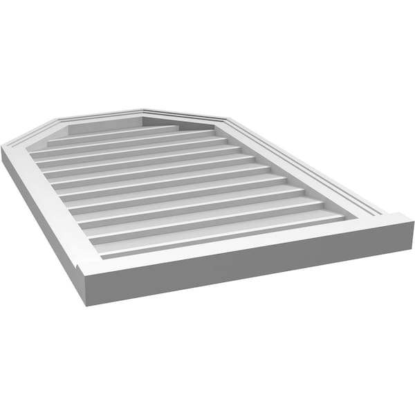 Ekena Millwork Octagonal Top Surface Mount PVC Gable Vent w/ 2"W x 2"P Brickmould Sill Frame, 22"W x 34"H - GVPOT22X3403SN