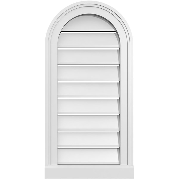 Ekena Millwork Round Top Surface Mount PVC Gable Vent: Functional, w/ 2"W x 2"P Brickmould Sill Frame, 14"W x 28"H - GVPRT14X2803SF
