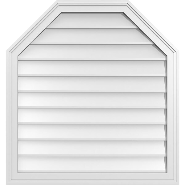 Ekena Millwork Octagonal Top Surface Mount PVC Gable Vent w/ 2"W x 1-1/2"P Brickmould Frame, 30"W x 32"H - GVPOT30X3202SN