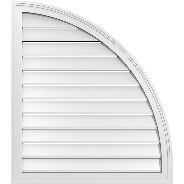 Ekena Millwork Quarter Round Top Right Surface Mount PVC Gable Vent w/ 2"W x 1-1/2"P Brickmould Frame, 30"W x 34"H - GVPQR30X3402SF