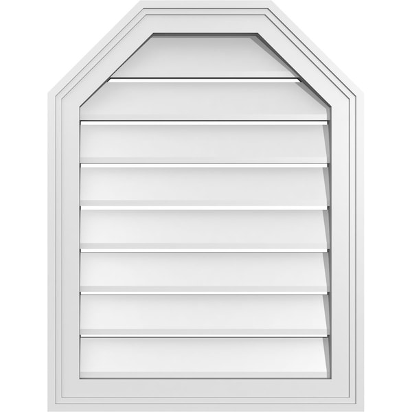 Ekena Millwork Octagonal Top Surface Mount PVC Gable Vent w/ 2"W x 1-1/2"P Brickmould Frame, 20"W x 26"H - GVPOT20X2602SF