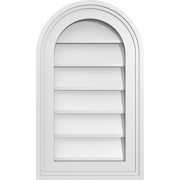 Ekena Millwork Round Top Surface Mount PVC Gable Vent w/ 2"W x 1-1/2"P Brickmould Frame, 12"W x 20"H - GVPRT12X2002SN