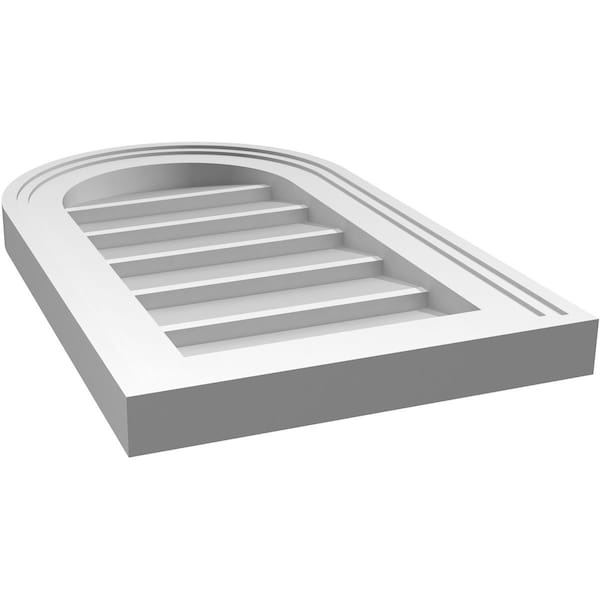 Ekena Millwork Round Top Surface Mount PVC Gable Vent w/ 2"W x 1-1/2"P Brickmould Frame, 12"W x 20"H - GVPRT12X2002SN