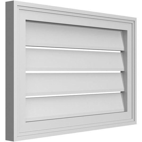 Ekena Millwork Vertical Surface Mount PVC Gable Vent: Functional, w/ 2"W x 1-1/2"P Brickmould Frame, 24"W x 16"H - GVPVE24X1602SF