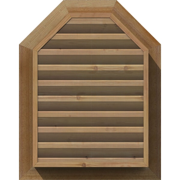 Ekena Millwork Octagonal Top Gable Vent Western Red Cedar Gable Vent w/Brick Mould Face Frame, 16"W x 24"H - GVWOT16X2400RFUWR