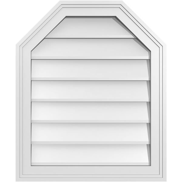 Ekena Millwork Octagonal Top Surface Mount PVC Gable Vent w/ 2"W x 1-1/2"P Brickmould Frame, 20"W x 24"H - GVPOT20X2402SN