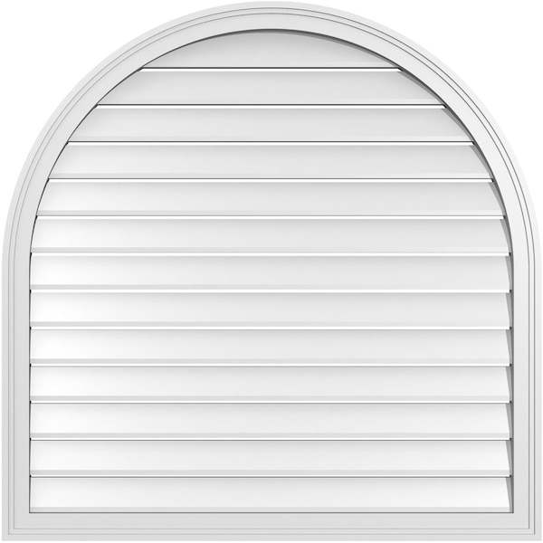 Ekena Millwork Round Top Surface Mount PVC Gable Vent: Functional, w/ 2"W x 1-1/2"P Brickmould Frame, 40"W x 40"H - GVPRT40X4002SF