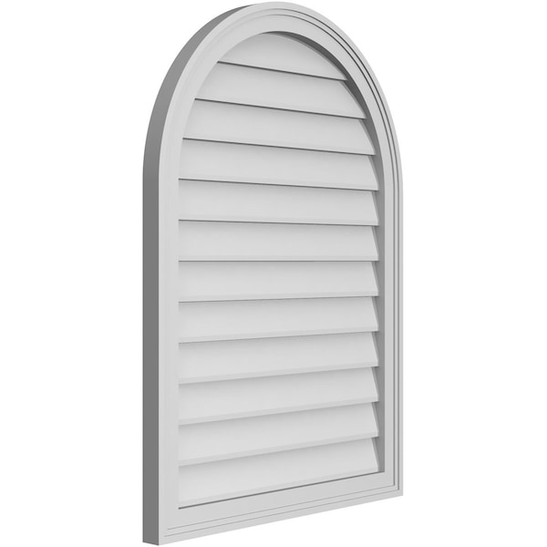 Ekena Millwork Round Top Surface Mount PVC Gable Vent w/ 2"W x 1-1/2"P Brickmould Frame, 26"W x 36"H - GVPRT26X3602SN
