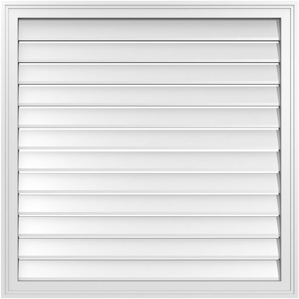 Ekena Millwork Vertical Surface Mount PVC Gable Vent: Functional, w/ 2"W x 1-1/2"P Brickmould Frame, 36"W x 36"H - GVPVE36X3602SF