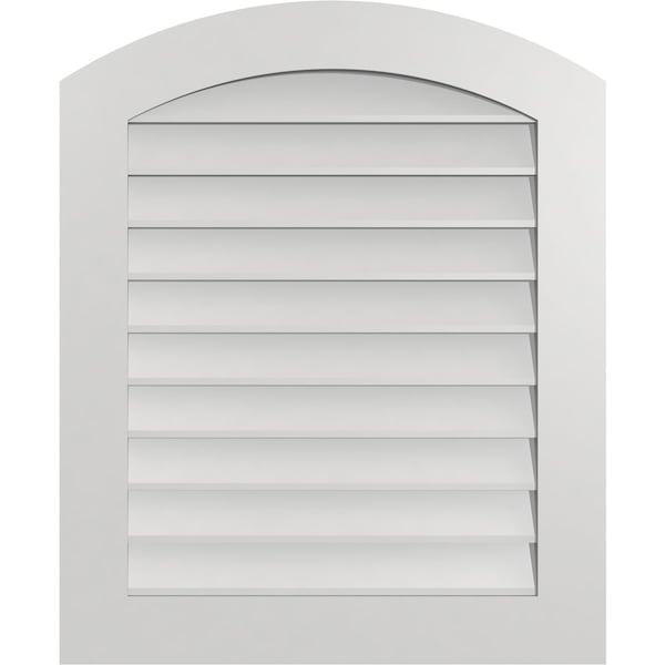 Ekena Millwork Arch Top Surface Mount PVC Gable Vent: Functional, w/ 3-1/2"W x 1"P Standard Frame, 28"W x 34"H - GVPAR28X3401SF