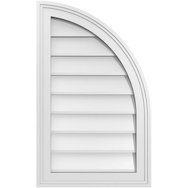 Ekena Millwork Quarter Round Top Right Surface Mount PVC Gable Vent w/ 2"W x 1-1/2"P Brickmould Frame, 16"W x 26"H - GVPQR16X2602SN