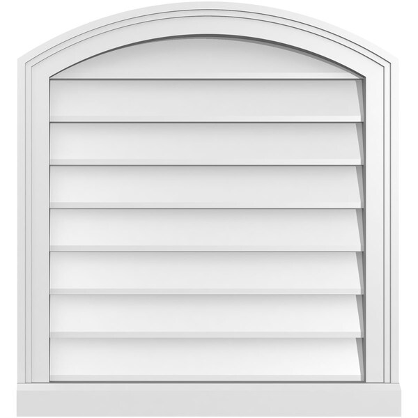Ekena Millwork Arch Top Surface Mount PVC Gable Vent: Functional, w/ 2"W x 2"P Brickmould Sill Frame, 24"W x 26"H - GVPAR24X2603SF