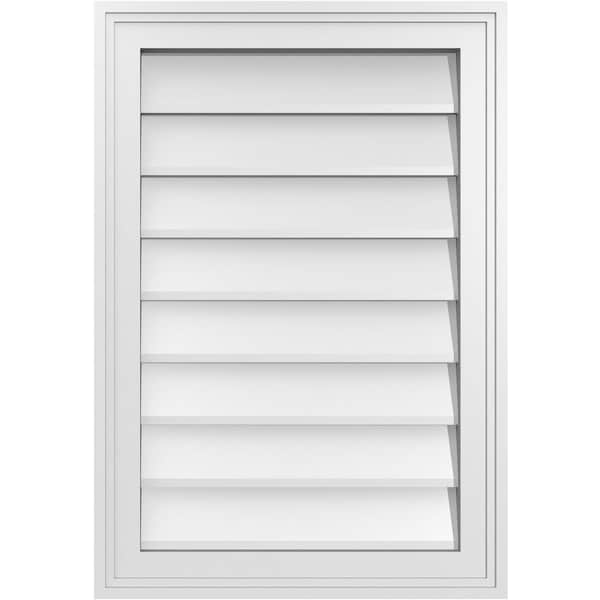 Ekena Millwork Vertical Surface Mount PVC Gable Vnt: Non-Functional, w/2"W x 1-1/2"H, Brickmould Frame, 18"W x 26"H - GVPVE18X2602SN
