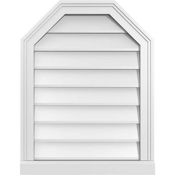 Ekena Millwork Octagonal Top Surface Mount PVC Gable Vent w/ 2"W x 2"P Brickmould Sill Frame, 20"W x 26"H - GVPOT20X2603SN
