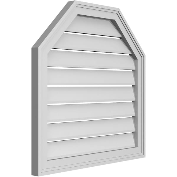 Ekena Millwork Octagonal Top Surface Mount PVC Gable Vent w/ 2"W x 1-1/2"P Brickmould Frame, 26"W x 26"H - GVPOT26X2602SF