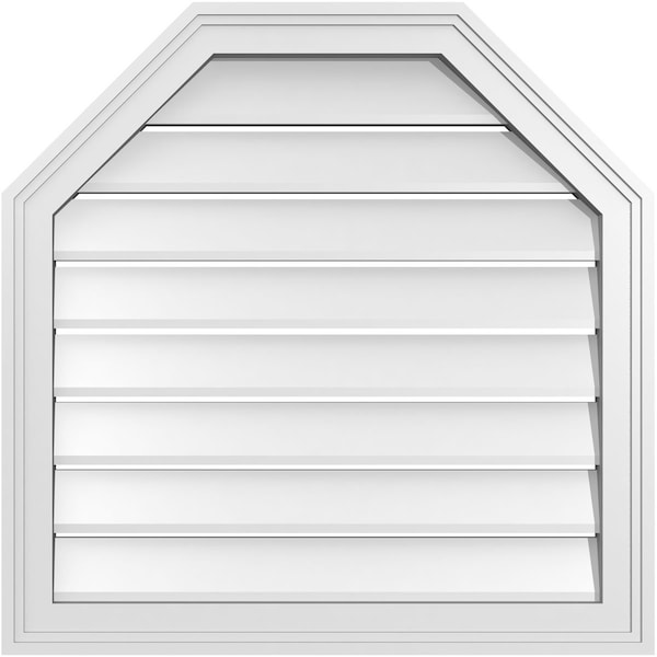 Ekena Millwork Octagonal Top Surface Mount PVC Gable Vent w/ 2"W x 1-1/2"P Brickmould Frame, 26"W x 26"H - GVPOT26X2602SF