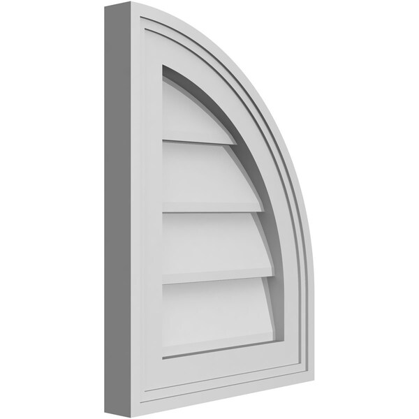 Ekena Millwork Quarter Round Top Right Surface Mount PVC Gable Vent w/ 2"W x 2"P Brickmould Sill Frame, 12"W x 16"H - GVPQR12X1603SN