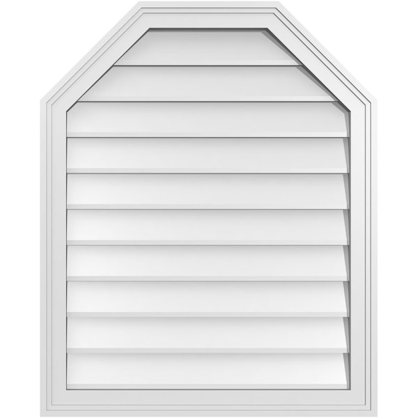 Ekena Millwork Octagonal Top Surface Mount PVC Gable Vent w/ 2"W x 1-1/2"P Brickmould Frame, 26"W x 32"H - GVPOT26X3202SN