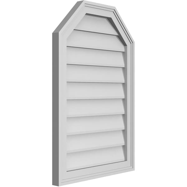 Ekena Millwork Octagonal Top Surface Mount PVC Gable Vent w/ 2"W x 1-1/2"P Brickmould Frame, 20"W x 30"H - GVPOT20X3002SN