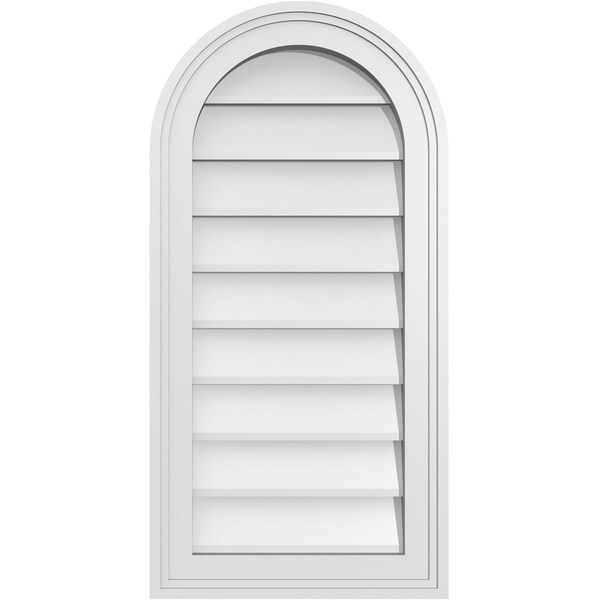 Ekena Millwork Round Top Surface Mount PVC Gable Vent w/ 2"W x 1-1/2"P Brickmould Frame, 14"W x 28"H - GVPRT14X2802SN