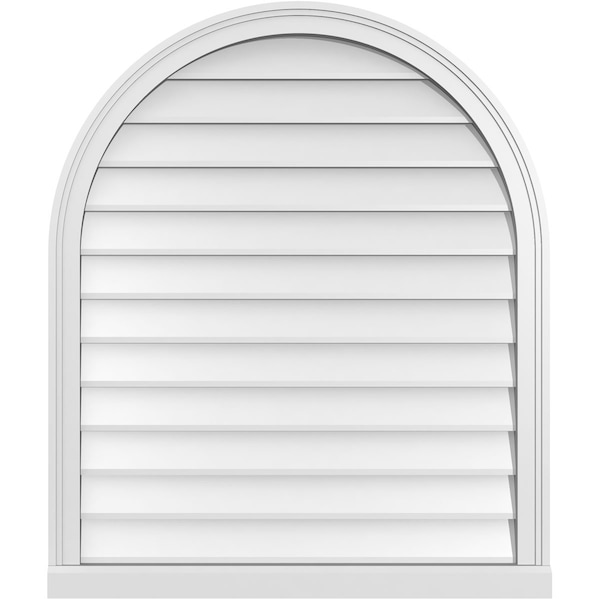 Ekena Millwork Round Top Surface Mount PVC Gable Vent w/ 2"W x 2"P Brickmould Sill Frame, 32"W x 38"H - GVPRT32X3803SN