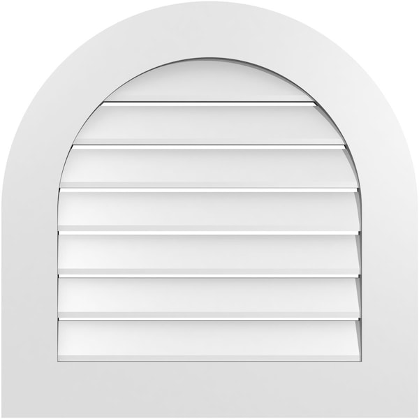 Ekena Millwork Round Top Surface Mount PVC Gable Vent: Functional, w/ 3-1/2"W x 1"P Standard Frame, 26"W x 26"H - GVPRT26X2601SF