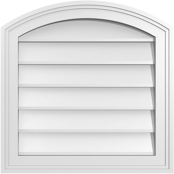 Ekena Millwork Arch Top Surface Mount PVC Gable Vent: Functional, w/ 2"W x 1-1/2"P Brickmould Frame, 20"W x 20"H - GVPAR20X2002SF