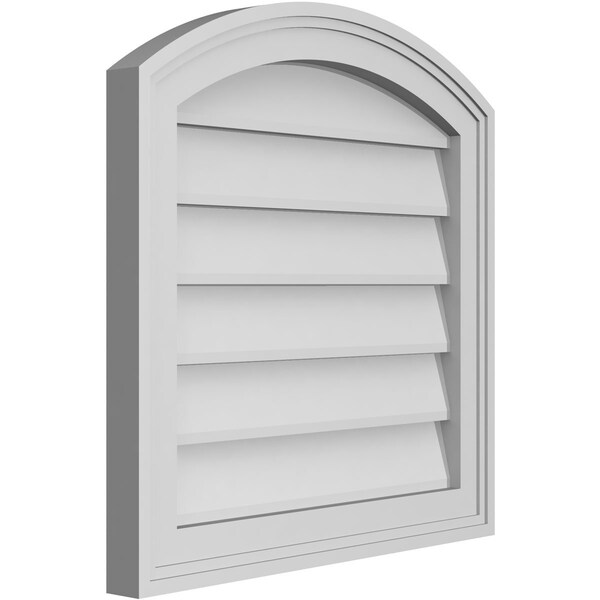 Ekena Millwork Arch Top Surface Mount PVC Gable Vent: Functional, w/ 2"W x 1-1/2"P Brickmould Frame, 20"W x 20"H - GVPAR20X2002SF