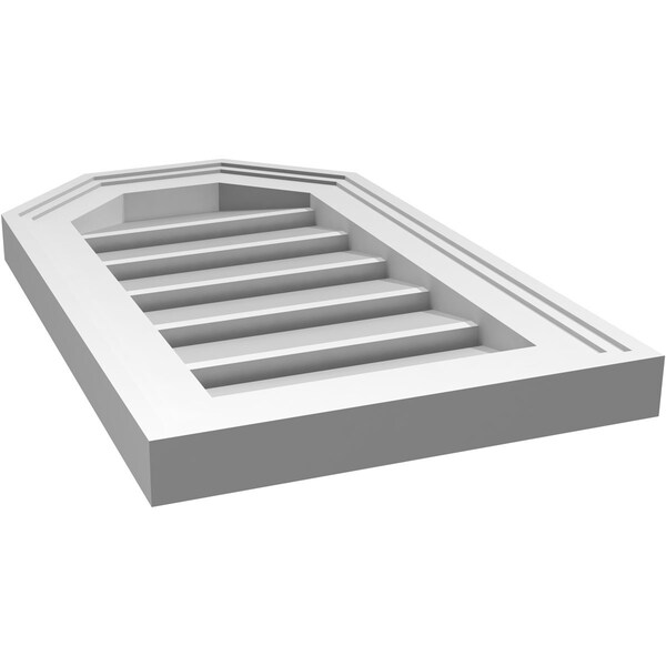 Ekena Millwork Octagonal Top Surface Mount PVC Gable Vent w/ 2"W x 1-1/2"P Brickmould Frame, 12"W x 20"H - GVPOT12X2002SF